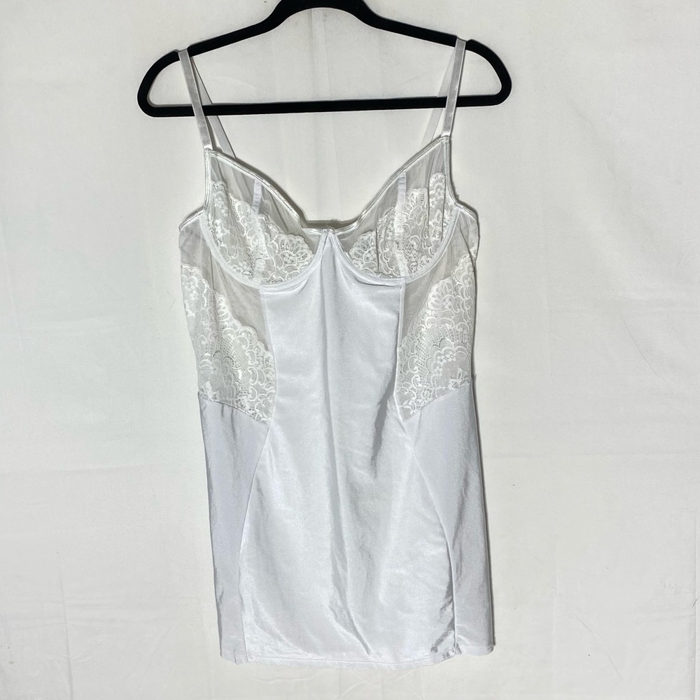 Coquette White Satiny Slip Dress With Lace Accents & Underwire XL